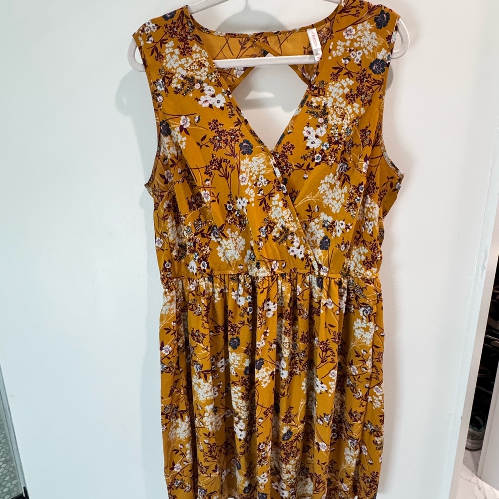 Xhilaration Mustard Floral Midi Dress